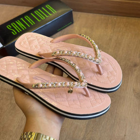 Sandália Santa Lolla Flip Flop Corrente Dourada 0106.0D67