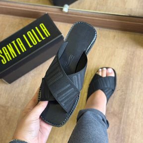 Rasteira Santa Lolla Bico Quadrado Tiras Cruzadas Gorgurão 0472.381B.01B2