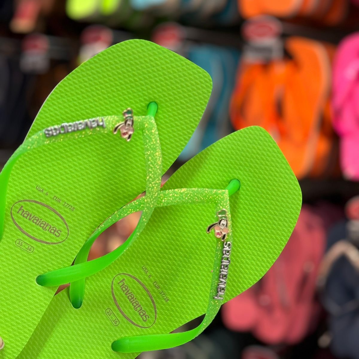 Havaianas Slim Square Glitter Neon + Pin Pateta