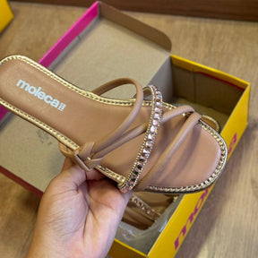 Sandália Moleca Metalizada Tiras Brilhosas 5435.547