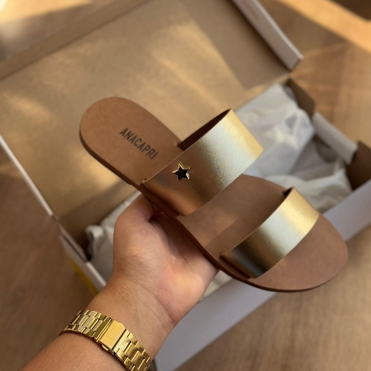 Sandália Ana Capri Rasteira Tira Dupla Couro C300140415