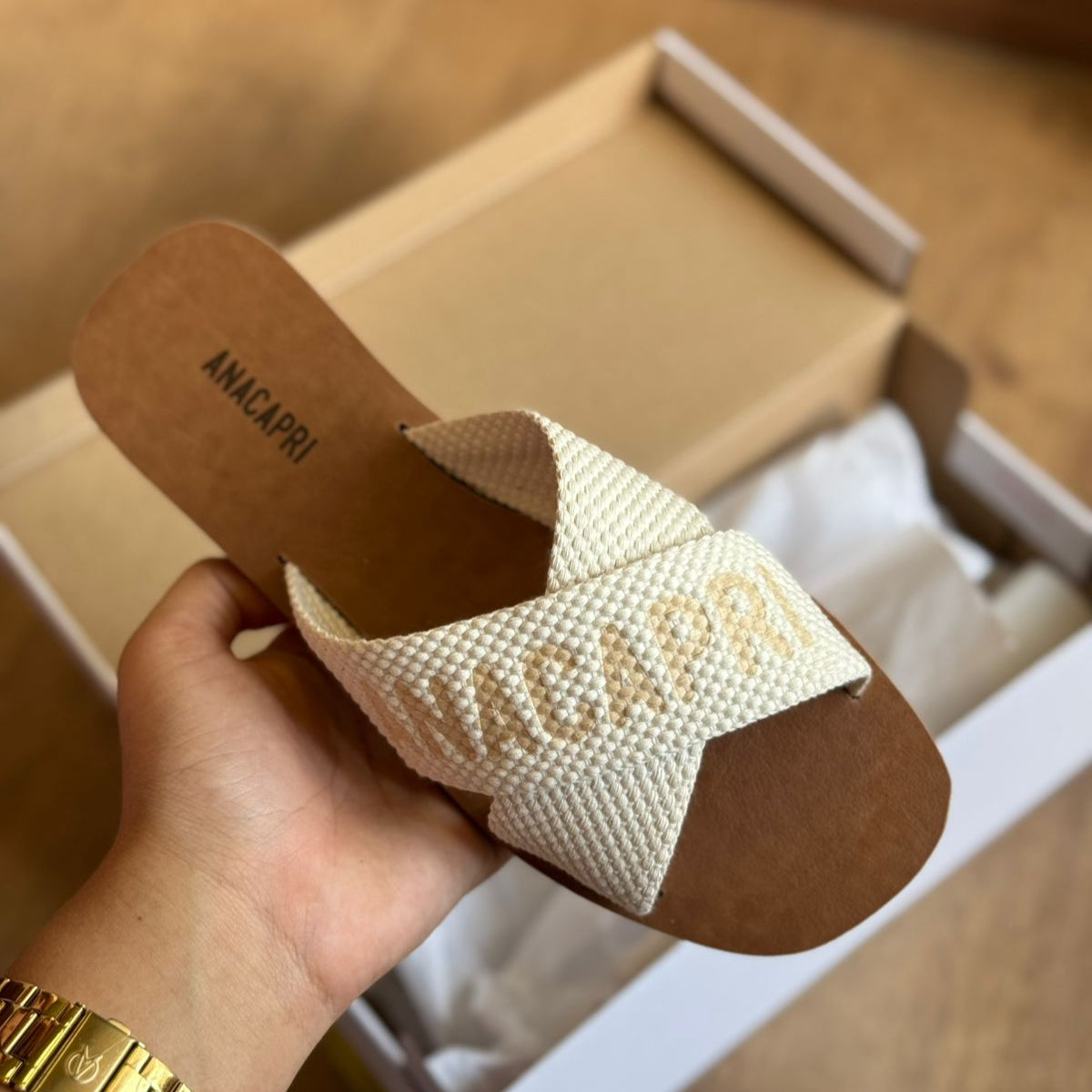 Sandália Ana Capri Salto Rasteiro Tecido C30244008