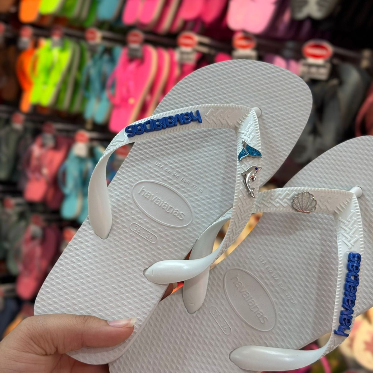 Havaianas Top + Placa Logo + Pin Golfinho, Sereia e Concha