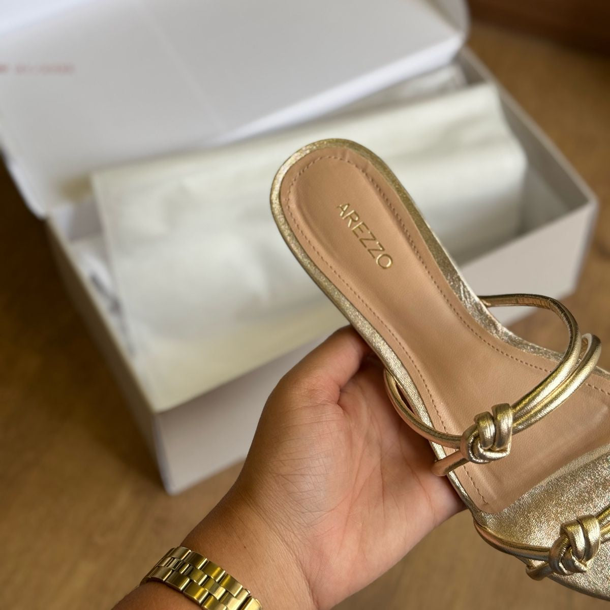 Rasteira Arezzo Bico Redondo Tiras Nós A044850666