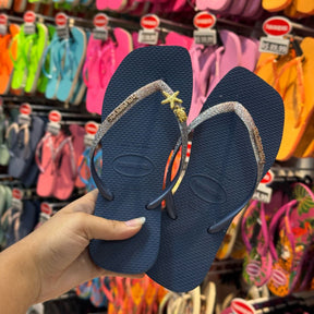 Havaianas Slim Square Glitter + Pin Estrela e Tartaruga (GRÁTIS)