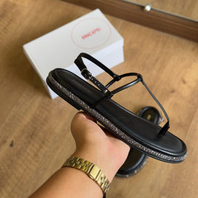 Sandália Ana Capri Rasteira Brilho Lateral C307020002