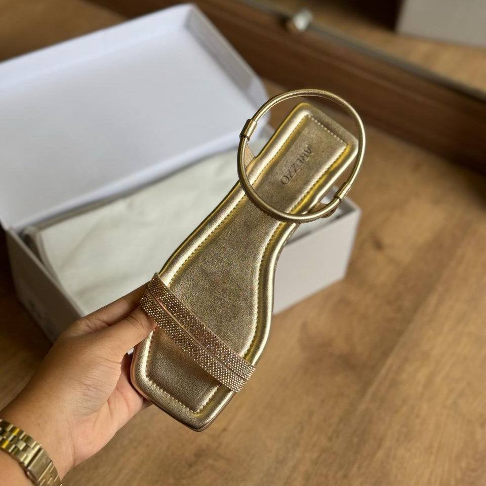 Sandália Arezzo Tiras Finas Slide Tiras Duplas Brilho A131320006