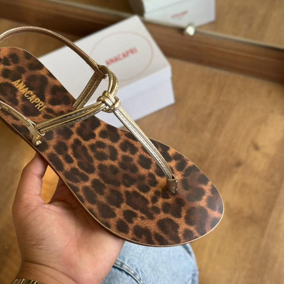 Rasteira Ana Capri Slim Nó Estampa de Onça C300140431