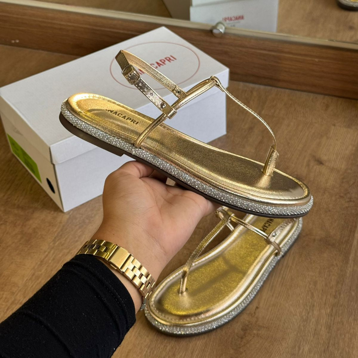 Sandália Ana Capri Rasteira Brilho Lateral C307020002