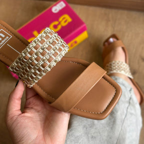 Sandália Rasteira Moleca Brilho Dourado 5462.146