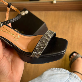 Sandália Vizzano Salto Bloco Tira Brilhosa 6472.215