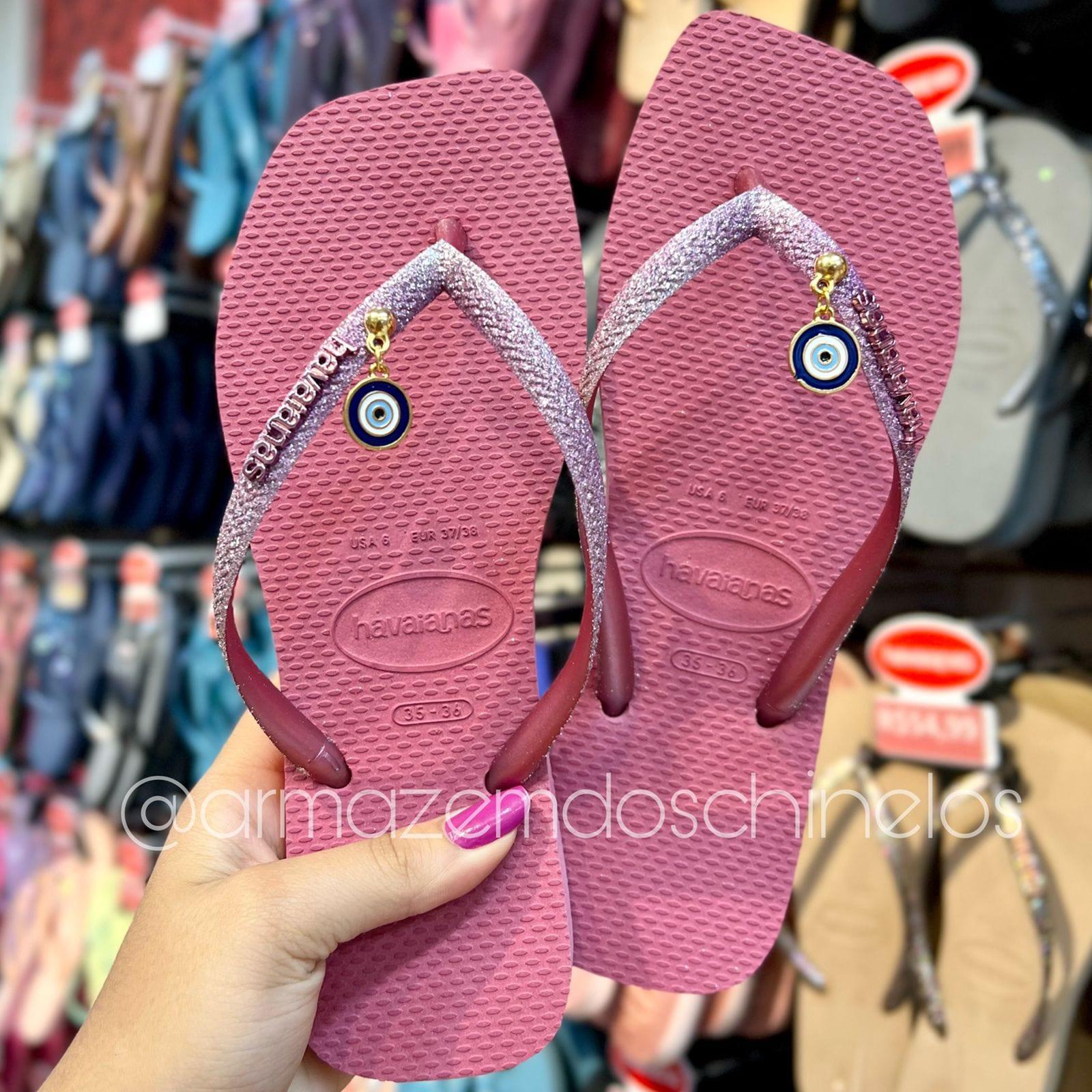 Havaianas Slim Square Glitter + Pingente olho grego