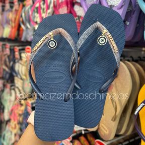 Havaianas Slim Square Glitter + Pingente olho grego