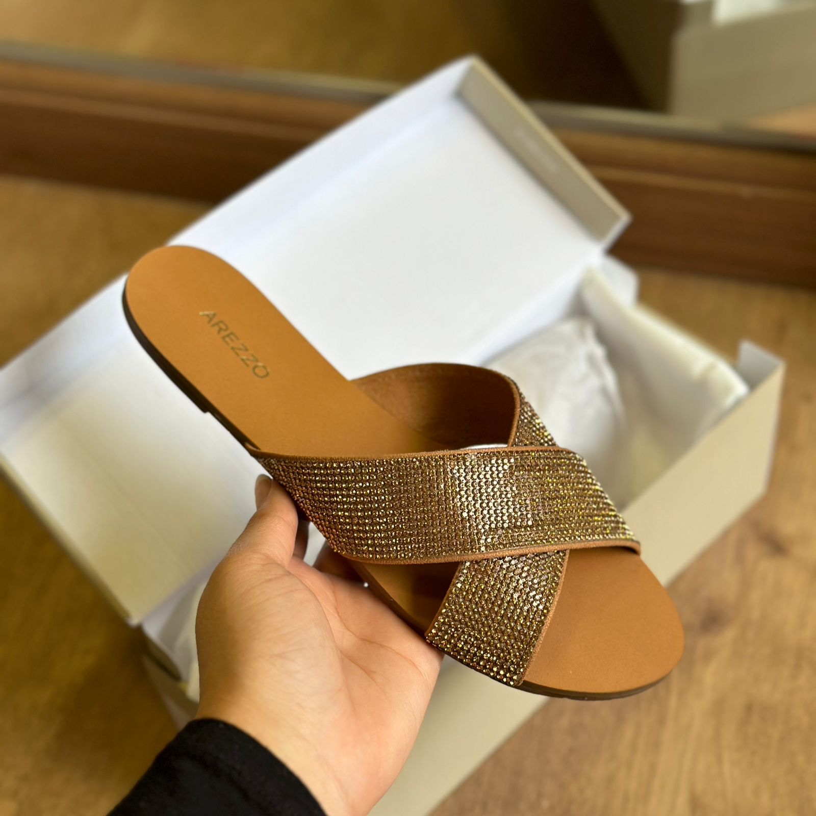 Rasteira Arezzo Minimal Cross Glam A101760103