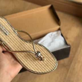 Rasteira Santa Lolla Flat Metalizada Tira Nó  0488.367A.0339