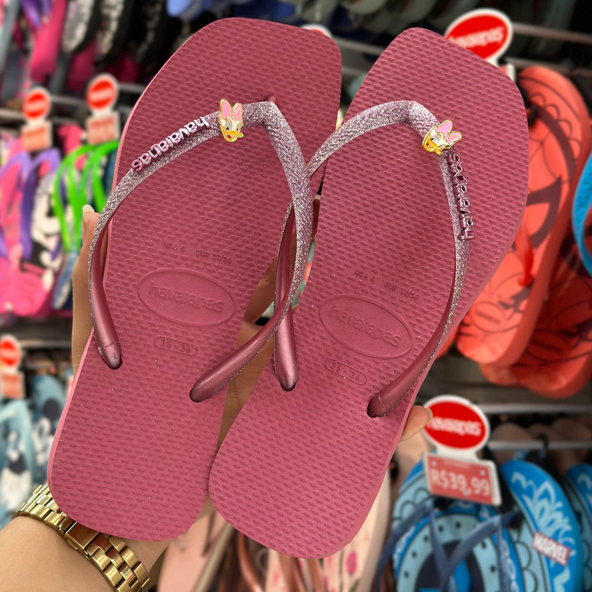 Havaianas Slim Square Glitter (Rosa) + Pingente Margarida LANÇAMENTO